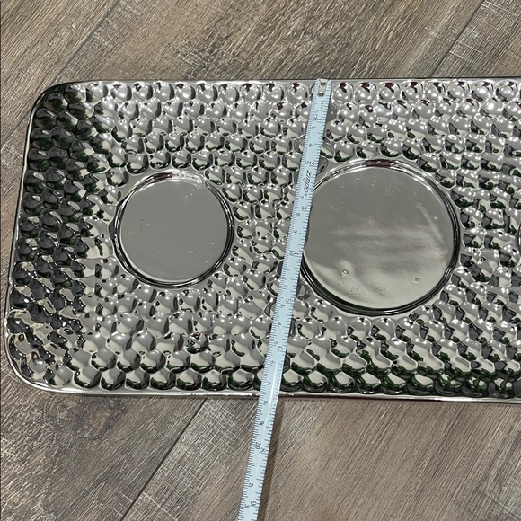 Silver Ceramic Tray with 3 Candle Holders  EUC Like New - Picture 6 of 8